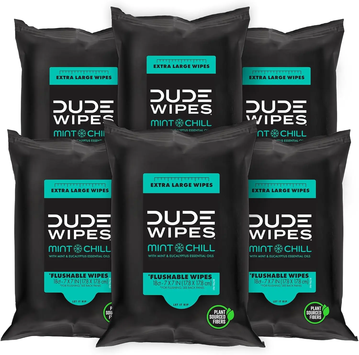 DUDE Wipes Flushable Wipes Travel Pack - 6 Pack, 108 Wipes - Mint Chill Extra-Large Adult Wet Wipes - Septic and Sewer Safe Butt Wipes Toilet