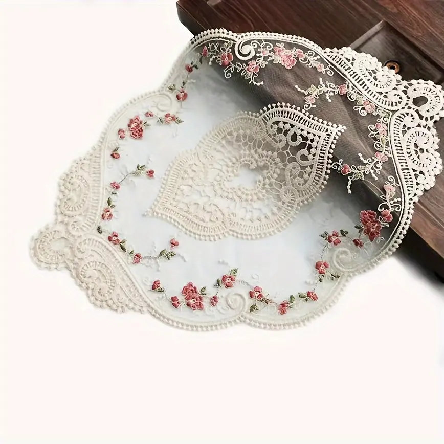 4pcs Vintage Classic Floral Lace Placemats - Embroidered Cutwork Table Centerpiece for Home Office Decoration