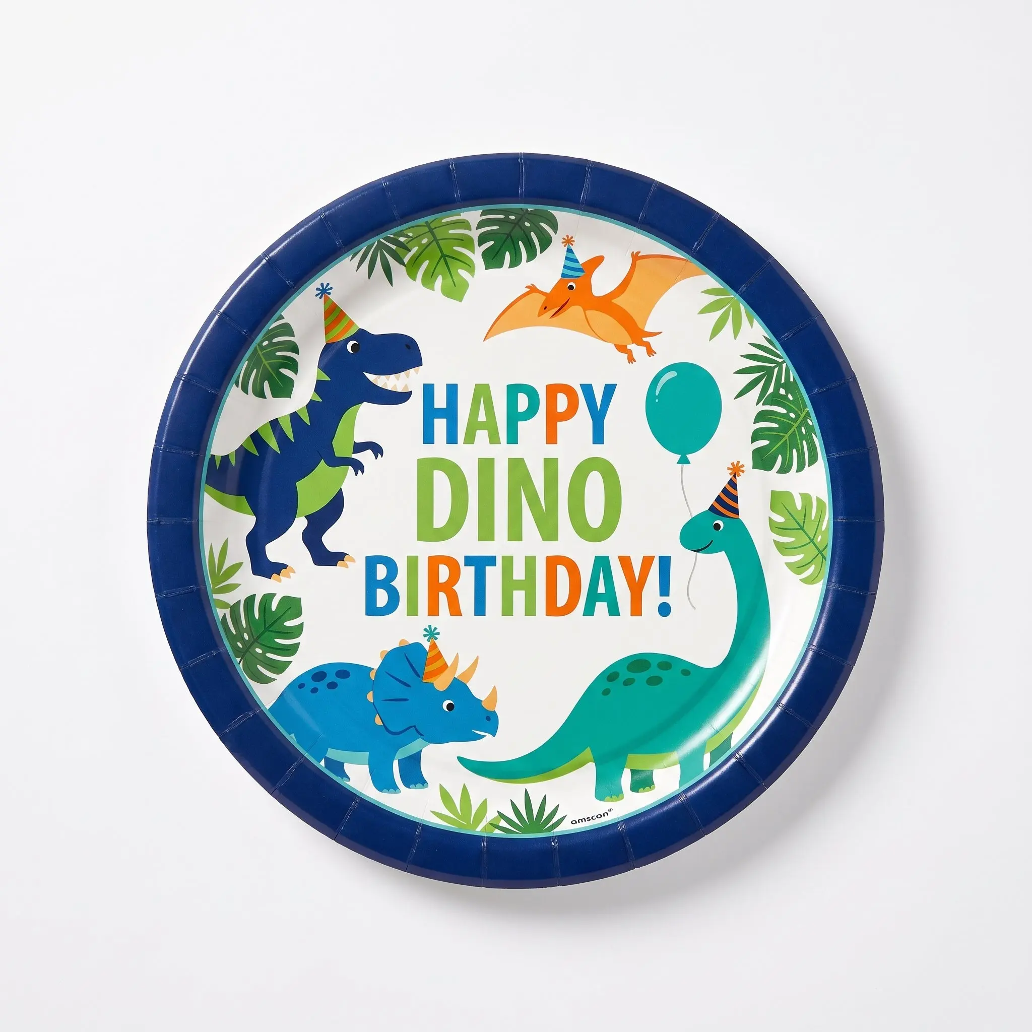 Dino-Mite Dinosaur Birthday Party Plates - 9" Round, 8 Pack