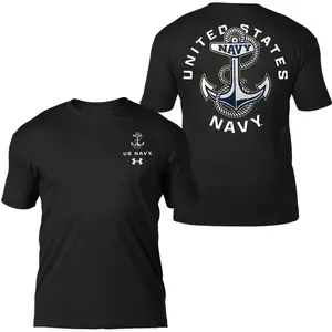 US Navy T-Shirt with Anchor Emblem and United States Navy Back Print, Black Soft Cotton Blend Shirt, Patriotic Military Lifestyle Apparel, for Men and Women, Veteran Gift