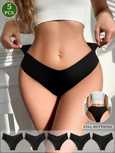 5-Pack Women's Seamless Briefs, Soft Comfy Brief, Plain Color Comfortable Skin-Friendly Elastic Smooth Underwear, Slim-Fitting Sexy Style