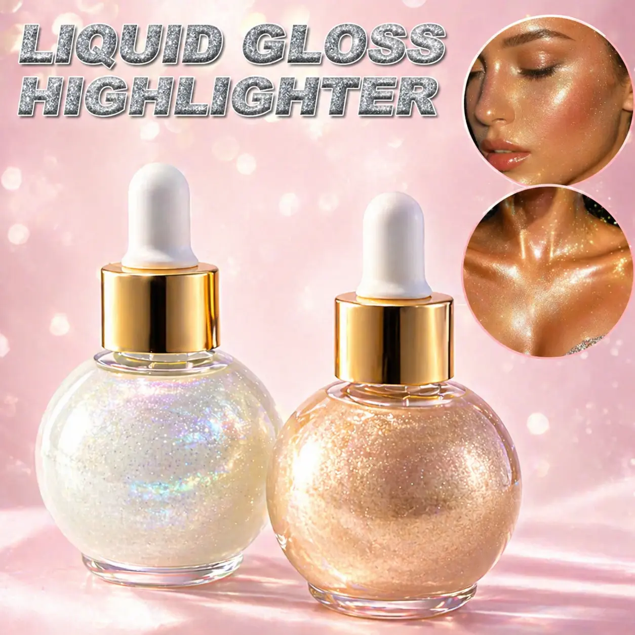 Liquid Glow Highlighters & Luminizers, Buildable Dewy Shimmer Oil for Face & Body with Dropper, Long-Lasting Luminous Finish for All Skin Types, Dreamy Shine Highlighters & Luminizers, Cream Highlighters & Luminizers