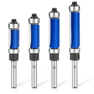 4Pcs Top and Bottom Bearing Flush Trim Router Bits Set 1/4 Inch Shank, Carbide Pattern Flush Trim Cut Router bit, 1/2 Inch Cutting Diameter, 3/4", 1", 1-1/4", 1-1/2" Inch Cutting Length