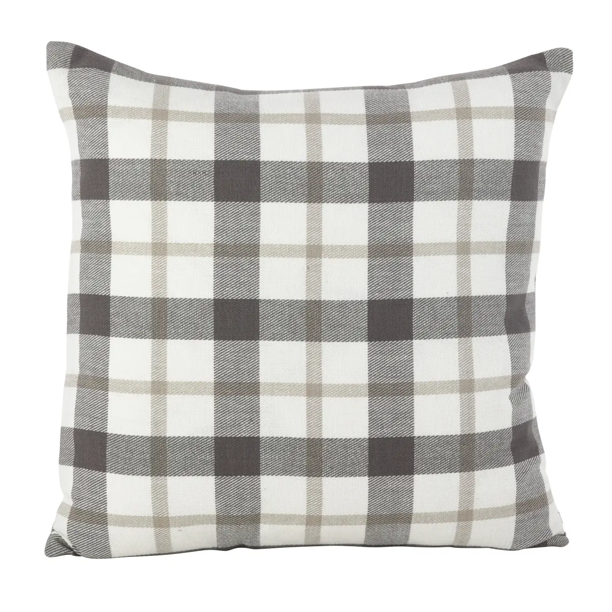 212 MAIN SARO 8050P.GY20S 20 in. Square Plaid Weave Woven Cotton Down-Filled Throw Pillow, Grey, Traditional Look, Machine Washable Washable Cushions