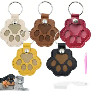 5pcs/3pcs Pet Hair Keychains, Claw Leather Memorabilia for Dog Cat Fur Storage, Reusable Pet Hair Collection Box
