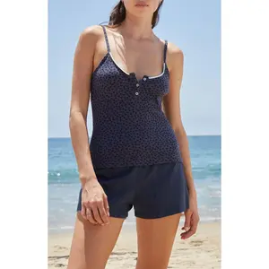 John Galt Women's Blue Floral Waffle Knit Tiffany Tank Top