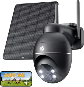 24/7 Recording AOV 4G LTE Solar Outdoor Surveillance Camera Without WiFi Battery Powered, 2K Night Vision, PTZ 355°&100°, Detection of Ersonas and Vehicles, Double SIM(eSIM Included)