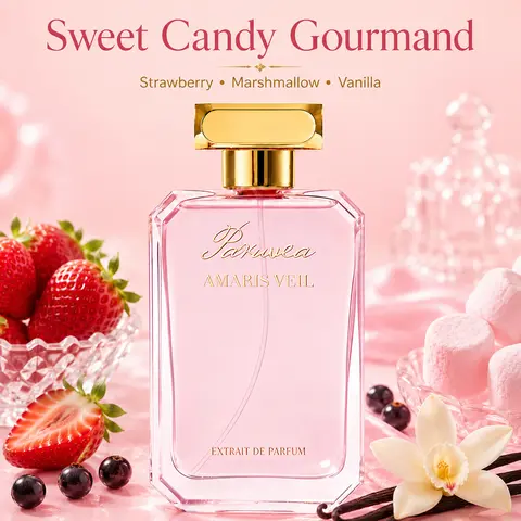 Paruvea Amaris Veil Extrait De Parfum - Vegan Women's Perfume for Mature Adults, Sweet Romantic Gourmand Strawberry Vanilla Marshmallow Scent, Soft Long-Lasting, 100ml (3.4 fl oz), #backtoschool, Perfumes For Women