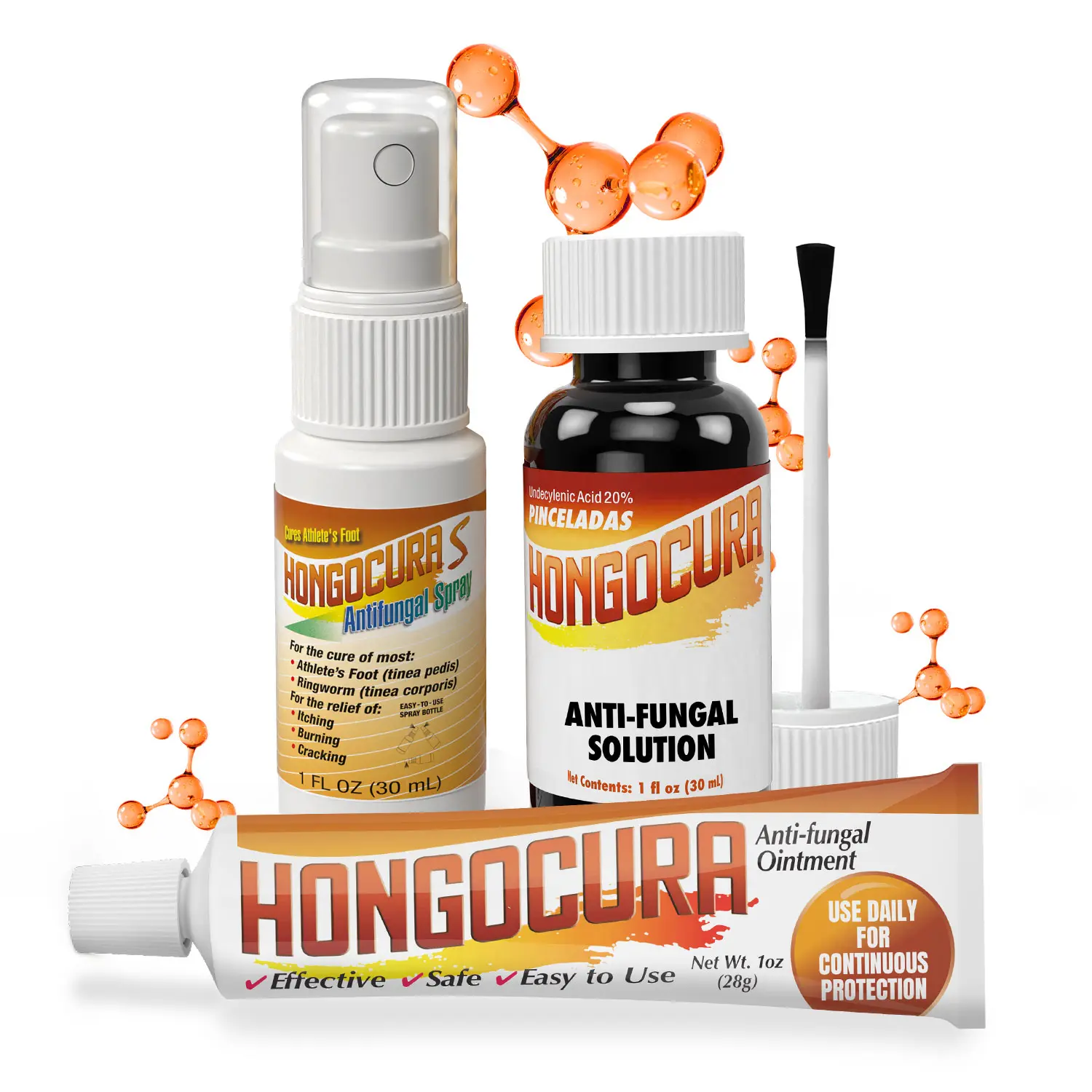 HONGOCURA 3-Pack OTC Antifungal Bundle - Therapeutic Fitness Wellness Solution with 1 Fl Oz/20 mg Clotrimazole Spray, Ointment, Brush for Skin Health Support