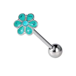 Western Cowgirl Flower 14G Tongue Piercings - 316 Grade Stainless Steel, Secure Fit.