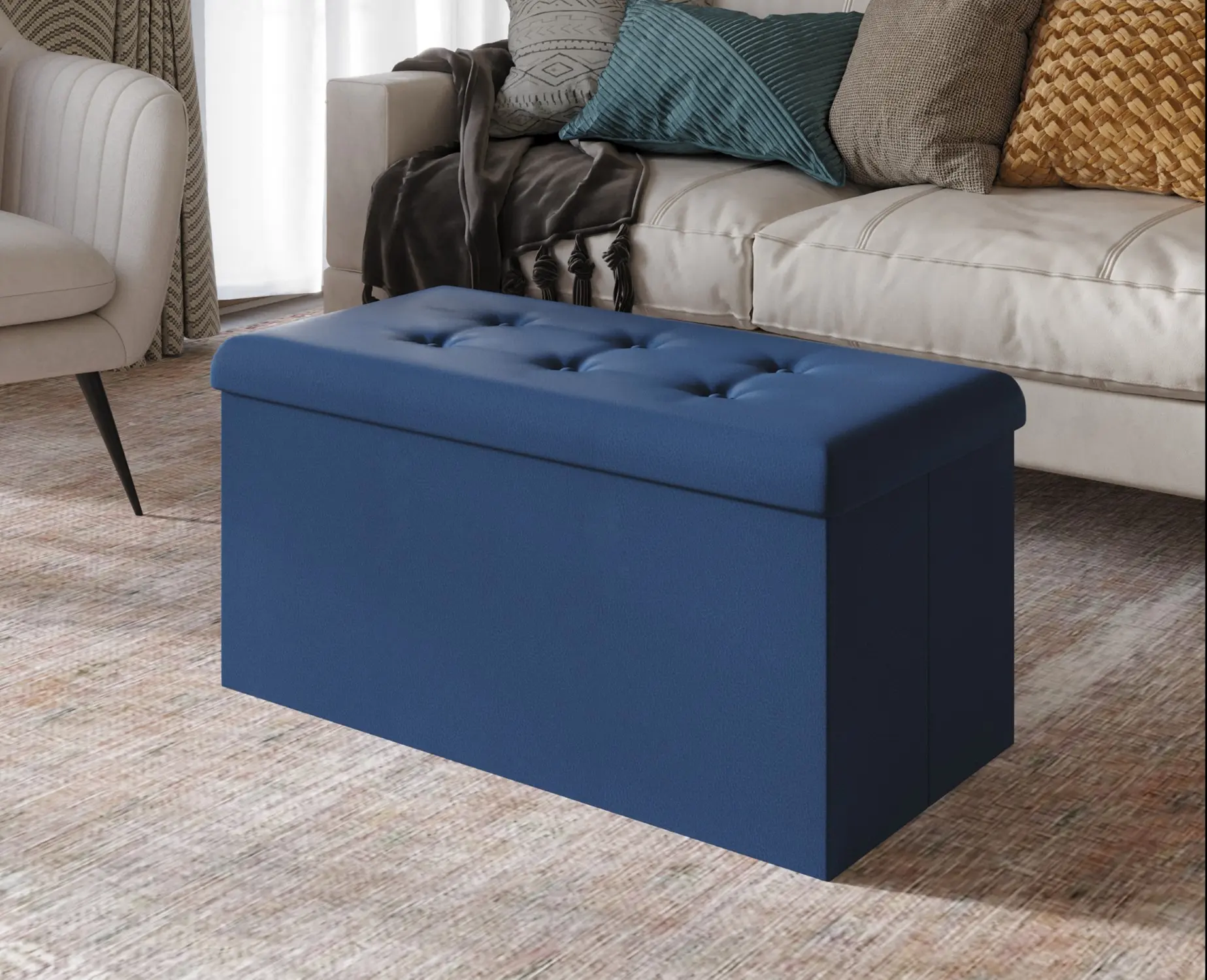 Favorer Florence Upholstered Folding Storage Bench With Button Tufted, Padded Seat For Storage, Bedroom Bench With Storage, Foot Rest Stool
