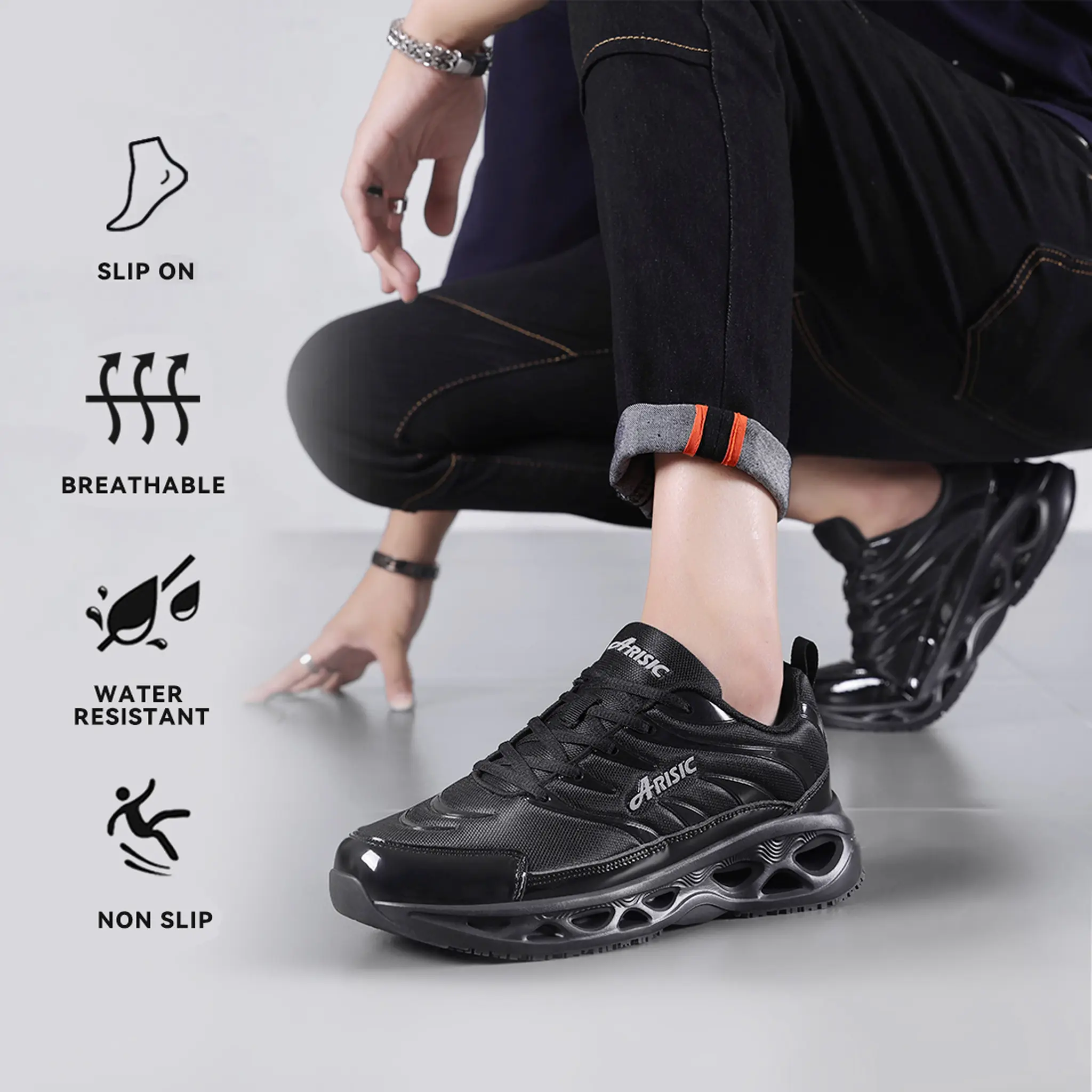 Men's Slip-On EVA Protective Work Shoes, Waterproof, Cushioned, Slip-Resistant Clogs for Kitchen and Factory Nonslip Work Shoes Comfy Waterproof Footwear, Breathable Worker Footwear, Rubber Eva, Lightweight, Shock Absorbing Sole