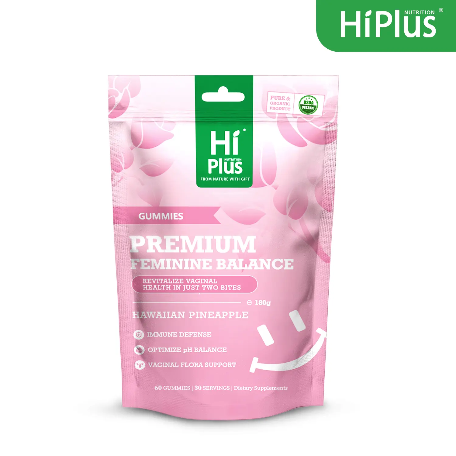HiPlus Premium Feminine Balance Gummies Hawaiian Pineapple - lmmune Support, Vegan, Gluten - Free,Boost Women's Health Healthcare Dietary 90-day supply brain fog