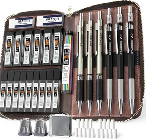 【Hot Selling Gift】30PCS Art Mechanical Pencil Set with Leather Bag, Metal Artist Lead Pencil 0.5, 0.7, 0.9 mm, 2mm Lead Holders (4H 2H HB 2B 4B 6B Color) with 464PCS Graphite Lead Refills for Drawing Sketching, Perfect Christmas & New Year Gift Idea