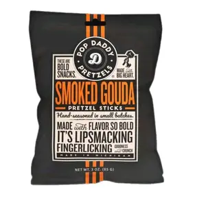 5 Pack - Pop Daddy Flavored Pretzels Sticks  - Smoked Gouda Snacks - Dry, Natural Crispy Dried Fried Crunchy