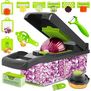 16-in-1 14-in-1 Vegetable Chopper and Slicer, Food Dicer with Container and Interchangeable Blades