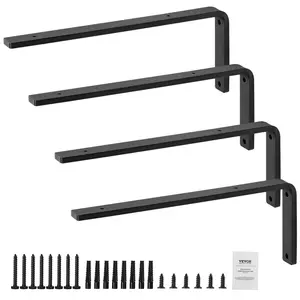 VEVOR Shelf Bracket, TikTokShopBlackFriday, 16 x 6 in 4 Pcs, Heavy Duty Floating Shelf Brackets, Brackets for Shelves, 10mm Thick Matte Black L Shelf Bracket,Steel Shelving Brackets with 160 lbs Load Capacity Decor Hand