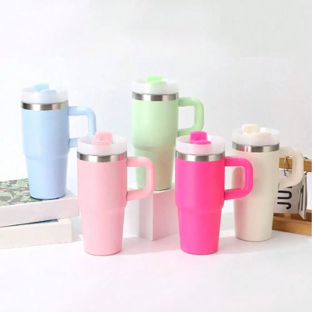 14oz (0-500ml) Stainless Steel Double Wall Insulated Thermal Tumbler Flask - Anti-Scalding, Explosion-Proof, Leak-Proof, Colorblock Print, With Handle & Straw for Easy Sipping, Blank for Heat Press Sublimation, DIY Craft Water Bottle, Outdoor Sports Use,
