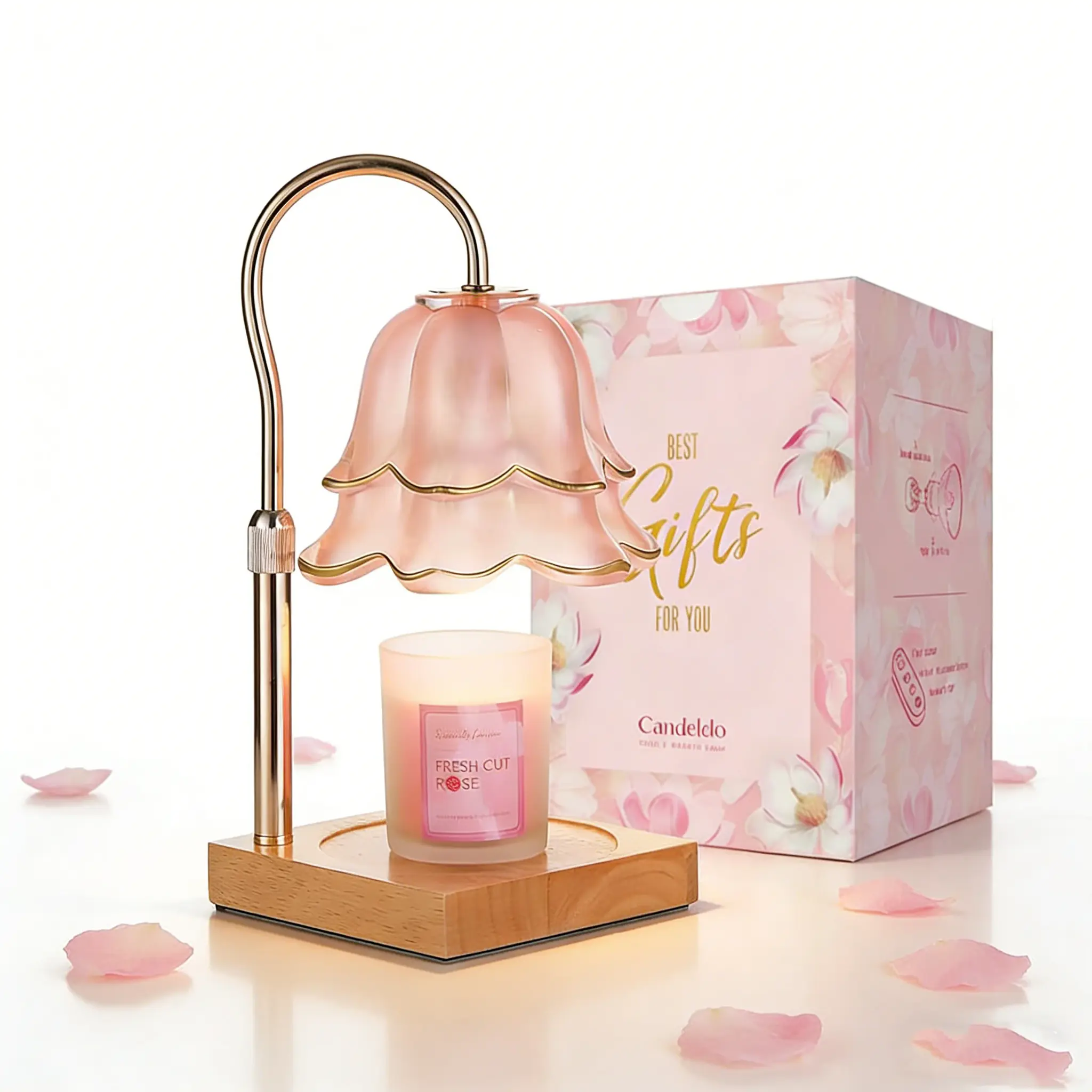 Elegant Girlygirl Candle Warmer Lamp with Timer, Pink Flower Design, 2 Bulbs, Height-Adjustable, Dimmable Feature – Romantic Bedroom Accessories, Girly Room Accessories for Room Decor, Happy Birthday Gift for Women