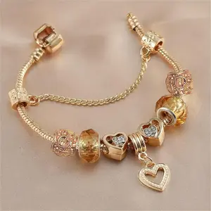 Elegant Adjustable Charm Bracelet for Women, Handmade Beads, Heart Pendant Bracelet, Fashion Jewelry Mother's Day and Valentine's Gift