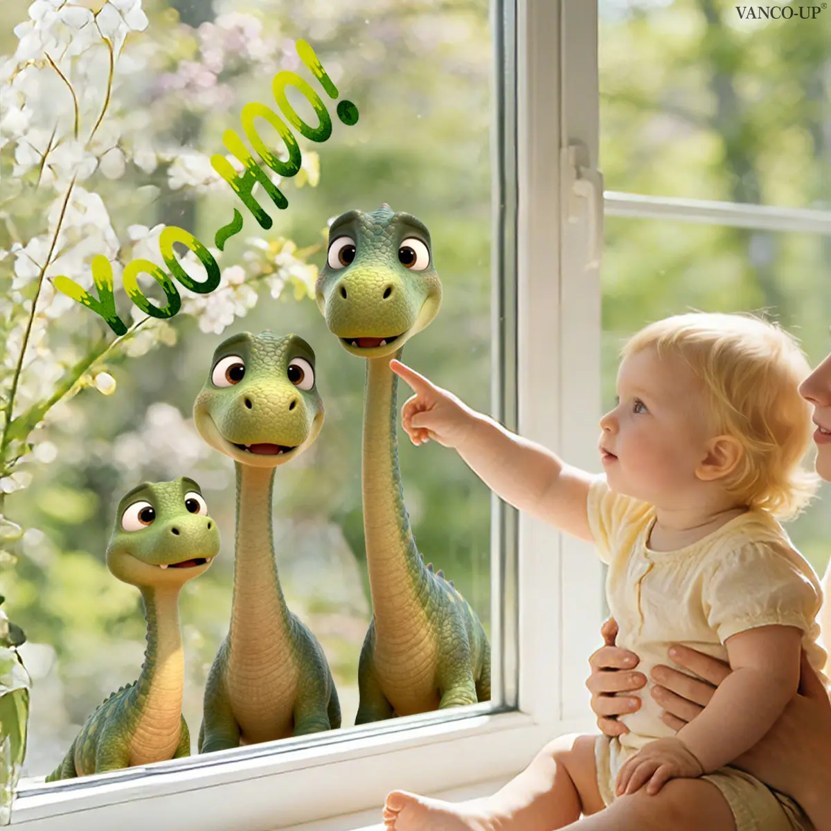1Pc (30*40cm) Cartoon Long-neck Dinosaur Static Window Cling, Ambience Glass Decor Sticker for Kids Room