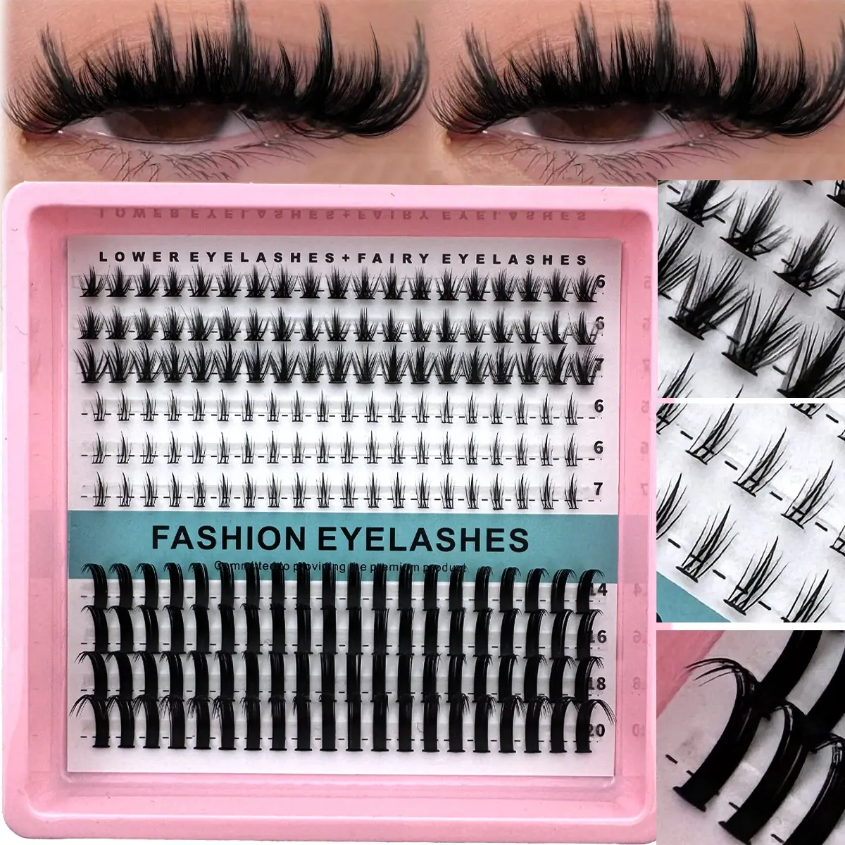 Lower Lash Clusters + Flower Fairy Lashes, Volume Cluster Lashes, 217pcs Individual Lash Bundles, Separated False Eyelashes, Mixed Lengths 6-20mm, Fluffy D Curl, Reusable, DIY Lash Extension, DIY Dense Lashes