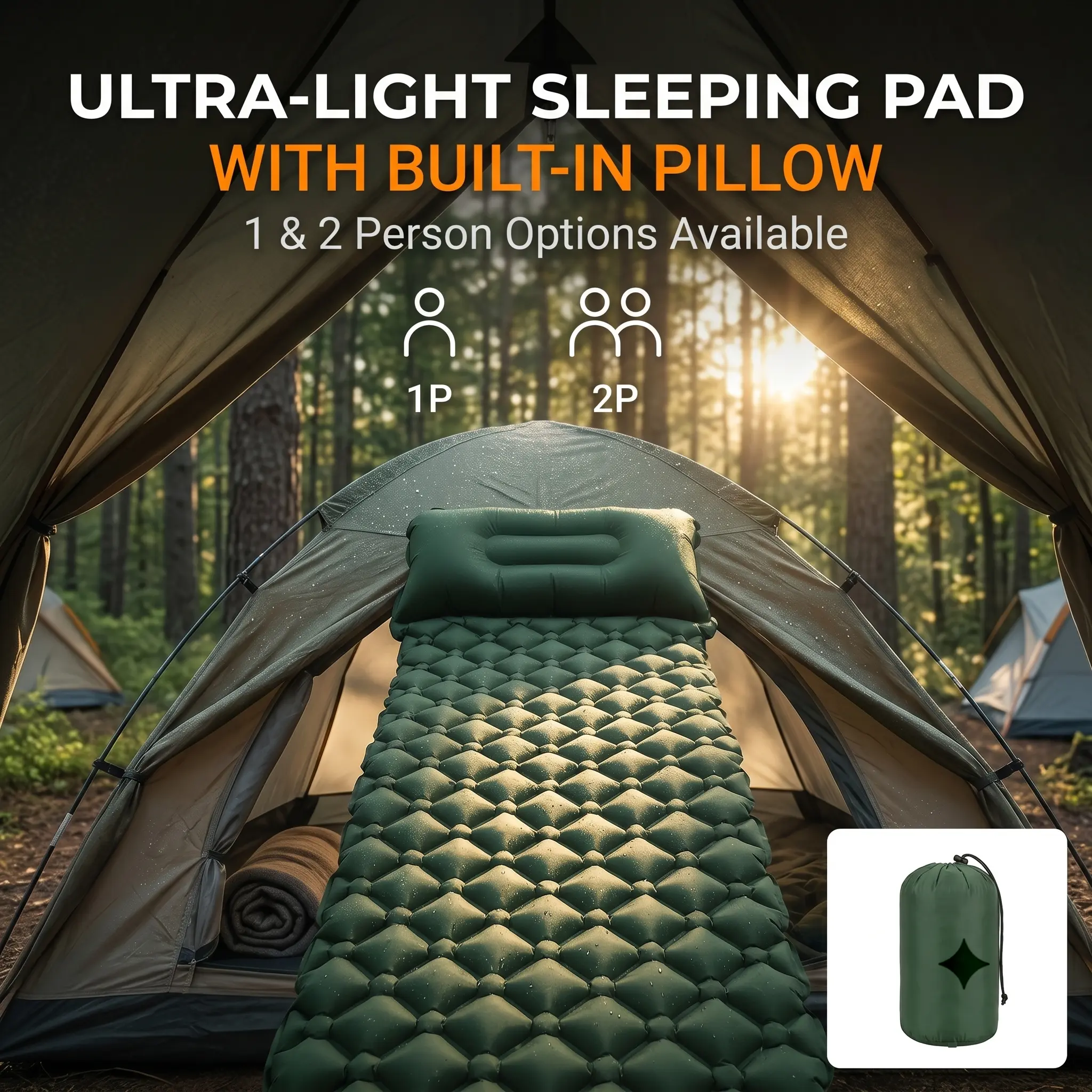 Sleeping Pad for Camping- Ultralight Inflatable Sleeping Mat with Built-in Foot Pump & Pillow, Upgraded Compact Camping Air Mattress for Camping, Backpacking, Hiking