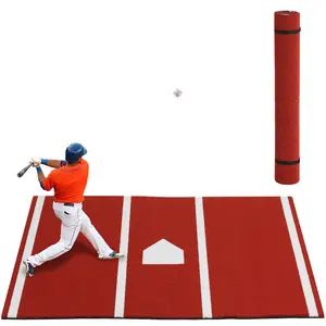 Baseball Hitting Mat Softball Batting Mat with Home Plate 12x6/6x4 FT Antislip Rubber Backing, Anti Fade Portable Batters Box Turf Mats for Indoor Outdoor Training Batting Stance Practice