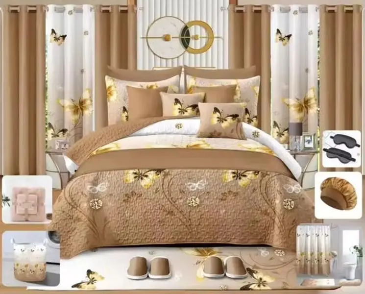 Pieces Luxury Bedspread Set with Matching Curtains & Bathroom Decor – King and Queen Size Bedding Sets, Elegant Quilt Cover, Comforter Set, Window Panels, and Decorative Accessories – Full Bedroom Décor Collection