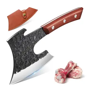 Purple Dragon Butcher Knife Heavy Duty Meat Cleaver - Hand Forged Kitchen Axe for Bone Chopping - Christmas Gift for Men and Women
