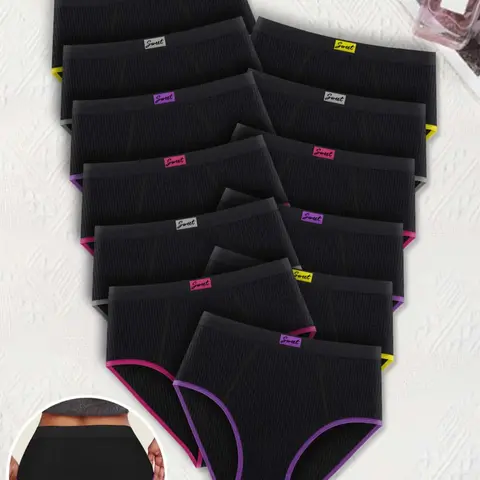 12-Pack MEIYATING Women's Seamless Underwear, Fashion Colorblock Comfortable Fit Everyday Panties, High-Quality Printed Skin-Friendly Triangle Briefs, Casual Comfy Panties
