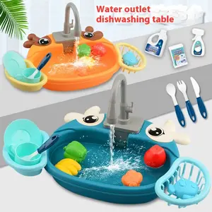 Kids' Kitchen Sink Toy with Water Flow, Electric Faucet Playset, Realistic Cooking Learning Toy, Reusable, Requires Aa Batteries