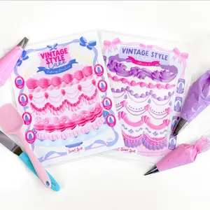 Set of Vintage Cake Decorating Piping Practice Kits with 5 Nozzles, 8 Piping Bags, Durable Practice Sheet, & Free Video Guide Bakeware Reusable Gift Idea