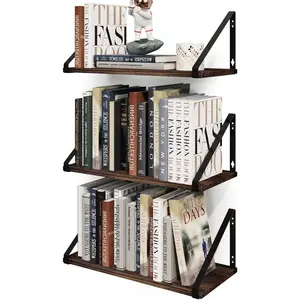 Floating Shelves Rustic  Wall Shelf, Small Bookshelf for Living Room, Office, Bedroom, with Metal Bracket