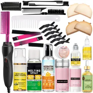 Hot Comb Hair Straightener Heat   Pressing Combs Electrical Straightening Comb for Natural Black Hair Wigs, Electric Hot Comb for Lace Front Wigs, Hot Comb Set with Lace Melting Spray Wig Glue Kit Elastic Smooth Comfort Brush