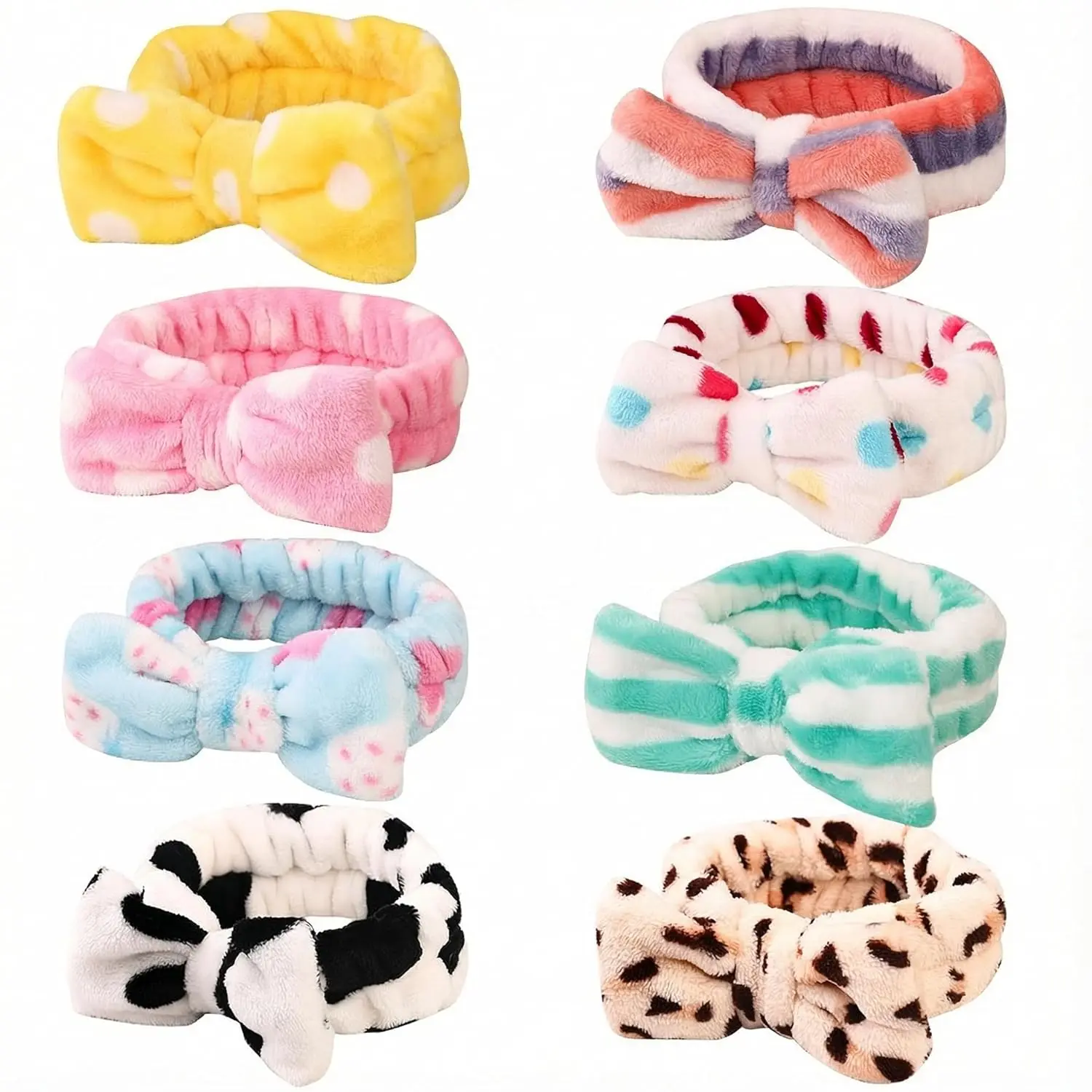 8 Pack Spa Headbands for Women, Soft Bow Skincare Headband for Washing Face, Skincare, Salon & Makeup, Bulk Spa Party Favors, Ideal Stocking Stuffers for Teen Girls