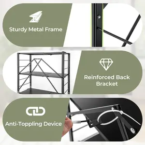 COSTWAY - 5-Tier Foldable Storage Shelf with Wheels-Black