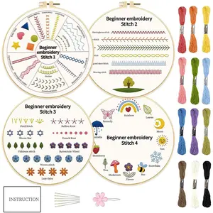Embroidery Kit for Beginners, 1-Set DIY Embroidery Starter Kit, Embroidery Stitch Practice Set for Adults, Gift for Girlfriend, Summer Gift, Sewing Tools