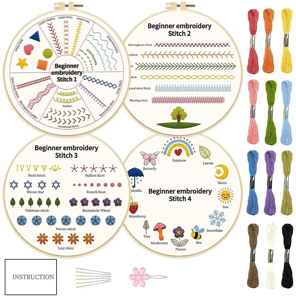 Embroidery Kit for Beginner, 1 Set DIY Embroidery Initiation Kit, Embroidery Suture Practice Kit for Adults, Gifts for Girlfriend, Summer for Gift, Se