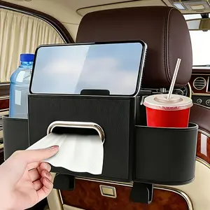 Backseat Headrest Hanging Organizer, 4 in 1 Car Seat Back Storage Box with Tissue Holder, Drink Cup Holders, Phone Tray and Hooks, Ideal for Snacks Beverages Phones and Small Items in SUV Sedan Truck Interior, Car Interior Accessory, Car Accessories