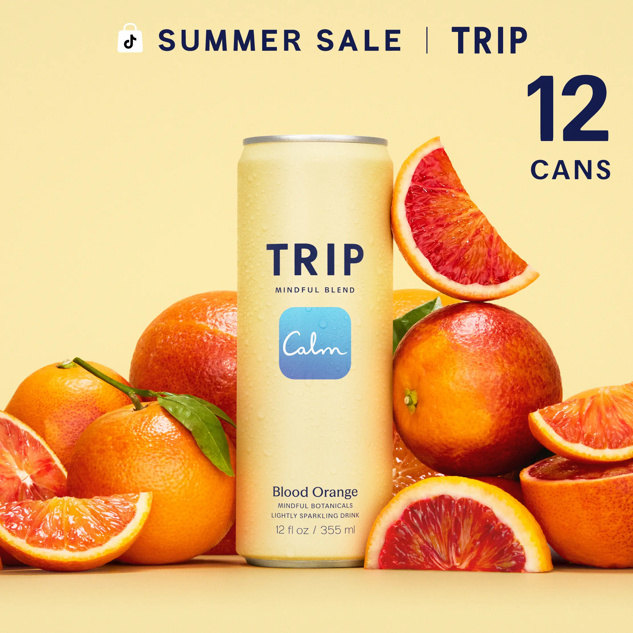 TRIP Blood Orange Sparkling Magnesium Drink — 120mg Magnesium, Ashwagandha, Lion's Mane, L-Theanine, Non-Alcoholic, Low Calorie, Vegan (12-Pack, 12oz)