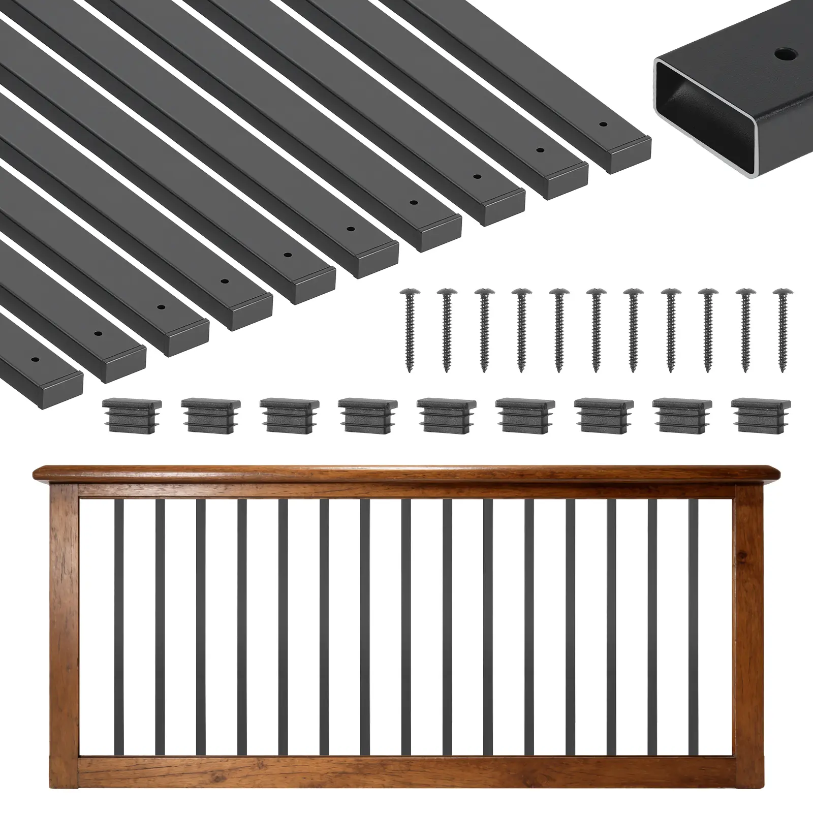 【SummerFinds】VEVOR 61-Pack Modern Galvanized Steel Deck Balusters, 29.5 in Hollow Rectangle Railing Spindles with Pre-Drilled Hole, End Caps, Screws, for Deck & Porch Railing (Father's Day Gift Option)