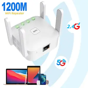 4 Antenna WiFi Extender, Dual Band 5G/2.4G, High Speed WiFi, Up to 1200Mbps Speed, Connect 20+ Devices, WPS Button, Whole Home Coverage, Stable Signal for Smart TVs, Phones, Tablets, and Laptops