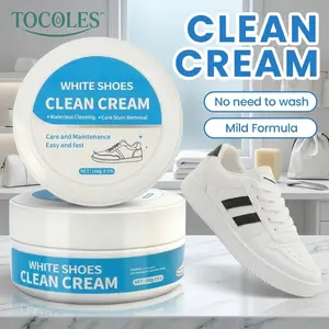 Multipurpose No-Wash Solid White Shoe Cleaner Cream with Sponge, Mild Non-Irritating Eco-Friendly Portable Cleaner for Leather, Rubber, Silicone, Car Interiors, Removes Stains