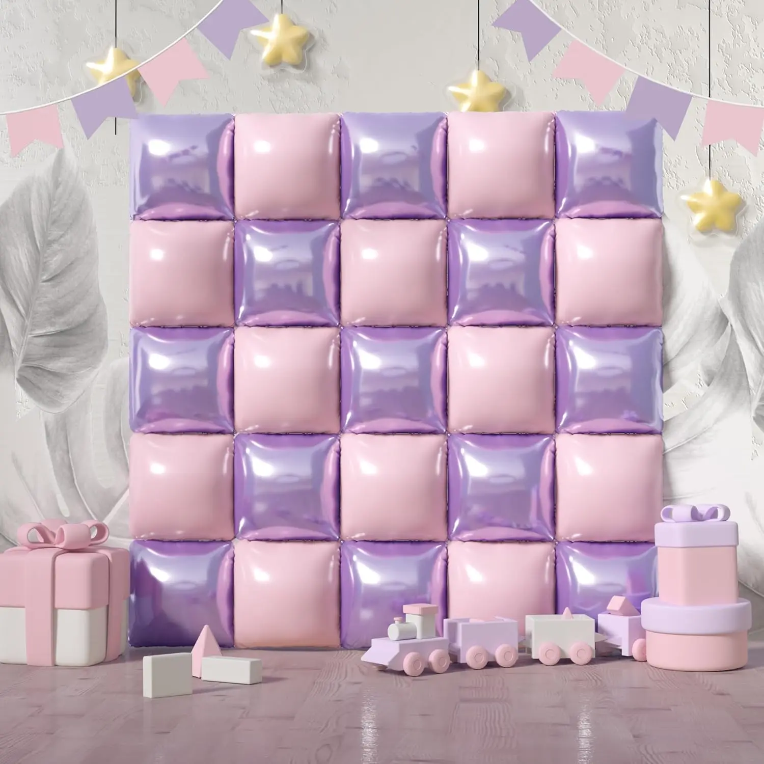 Square Foil Pastel Pink and Purple Balloon Wall Backdrop Tunnel Flat Double Sided Mylar Balloon Arch Garland Kit For Oh  Shower Birthday Bridal Princess Wedding Themed Party Decorations