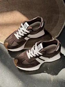 Women's Fashion Thick Sole Sneakers, Breathable Striped Sneakers, Breathable Trendy Walking Shoes, Comfortable Support, Casual Textile Upper, Rubber Outsole, All-Season Wear, Footwear Sneakers