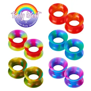 Oufer X Roly 10PCS Comfortable Flexible Soft Silicone Ear Gauges - 0g(8mm) Multi-Gauge Body Jewelry Tunnels for Ear Stretching, 4 Diameters (8-12mm)