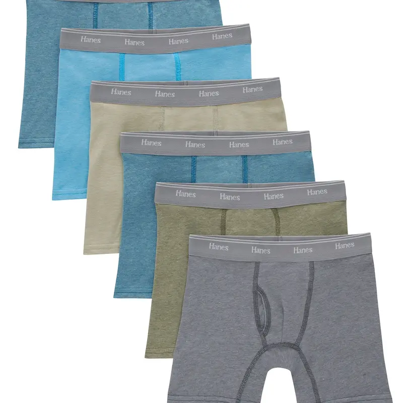 Hanes Originals Boys' Tween Boxer Briefs Pack, Assorted Solids, 6-Pack