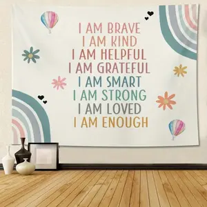 Tapestry 1Pc Peach Velvet Tapestry, Rainbow Quote Positive Tapestry Affirmations Inspirational Motivational Affirmations Words Wall Hanging Tapestries For Classroom Nursery Room Playroom Bedroom Living Room Dorm Home Decor
