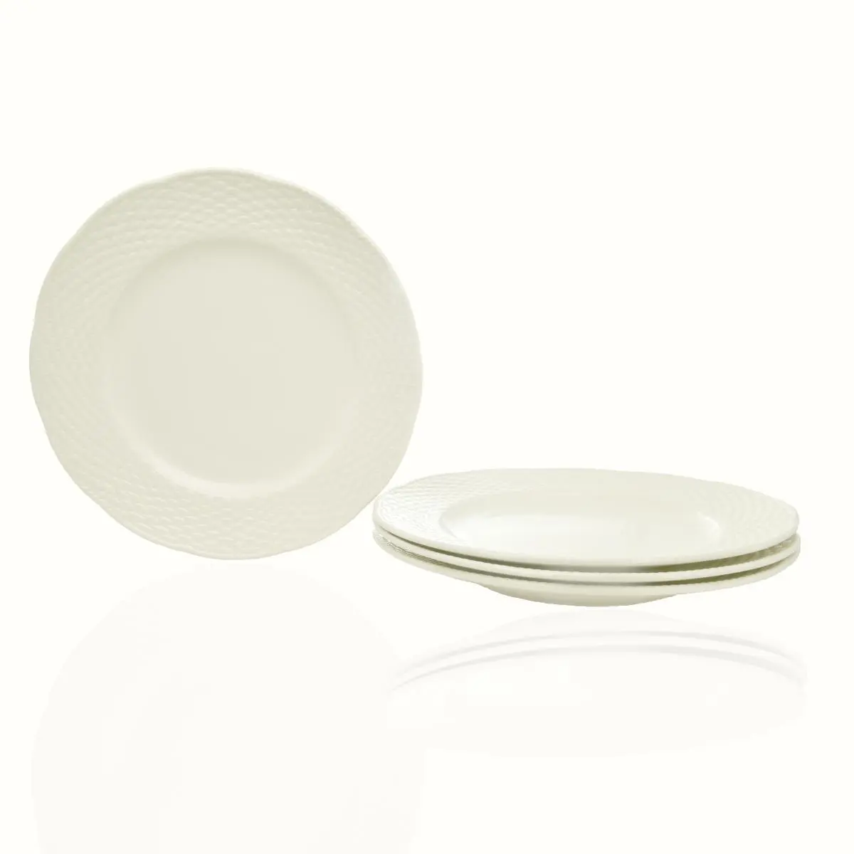 212 MAIN Red Vanilla FC900-402 8.5 in. Nantucket White Basket-Weave Stoneware Salad Plates - Set of 4, Pin-Ready, Oven-Safe Collectible Stoneware Dinnerware